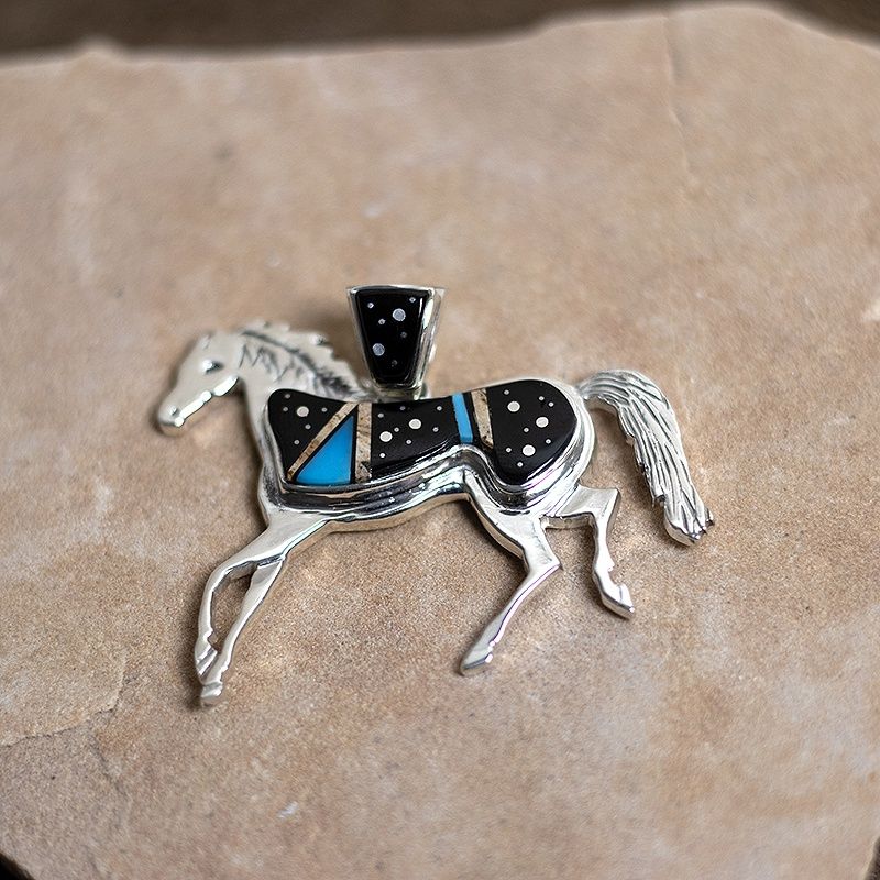 Night Sky Design Inlay Horse Pendant