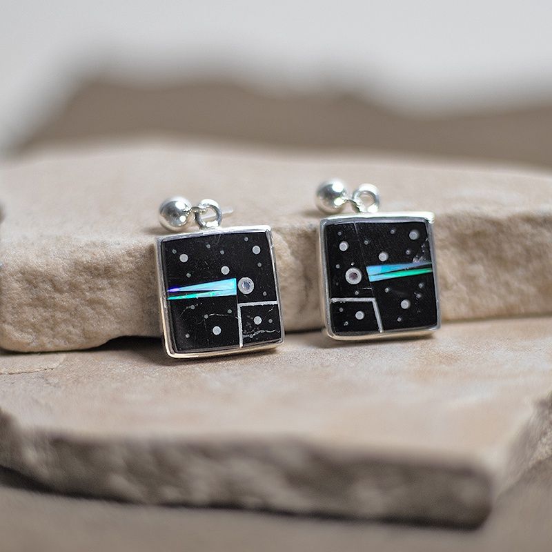 Night Sky design square dangle earrings