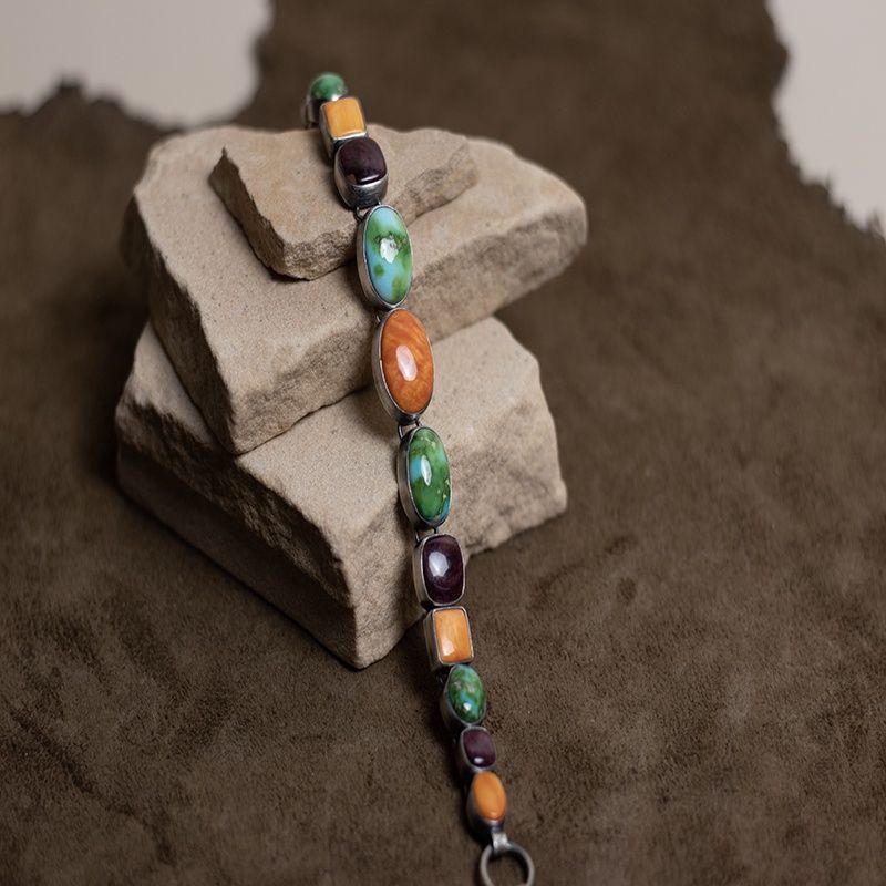 Multi-Colored 13 Stone Link Bracelet
