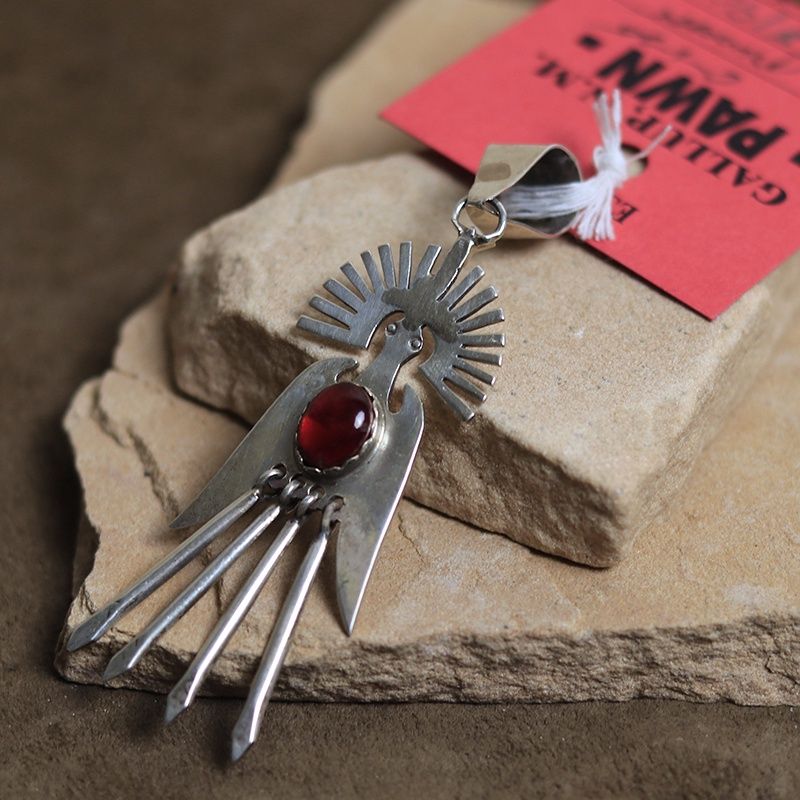 Peyote Bird Pendant with Red gemstone