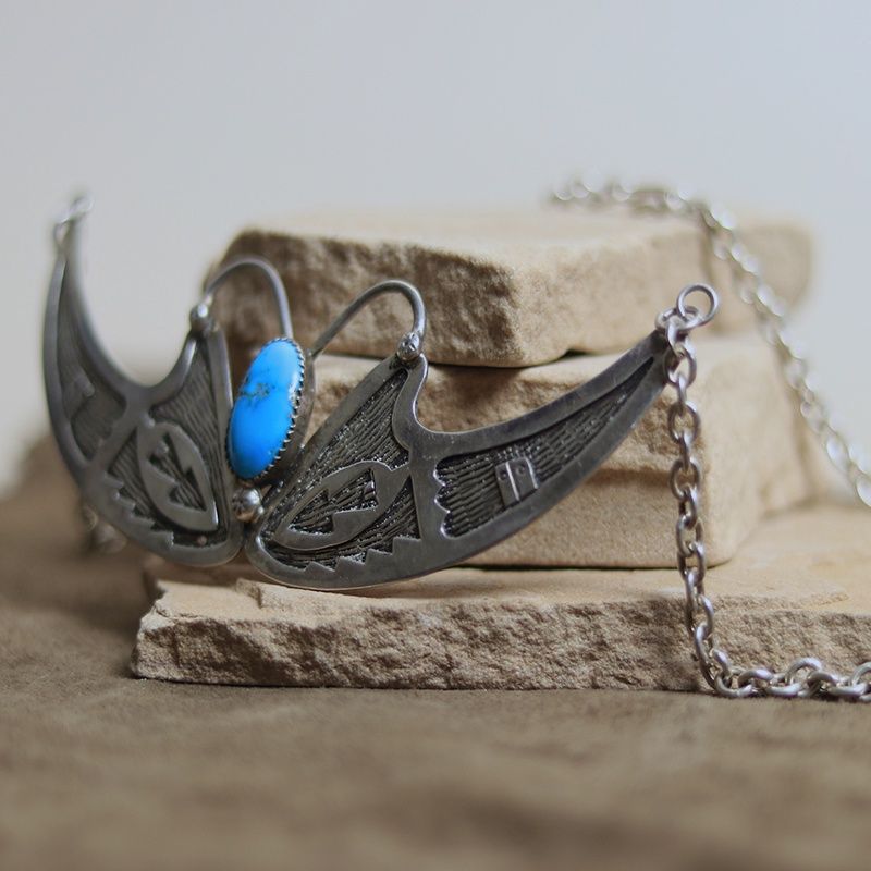 Sterling silver butterfly necklace with turquoise