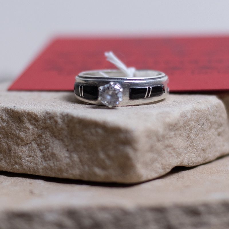 Black Jet Inlay and Cubic Zirconium Ring