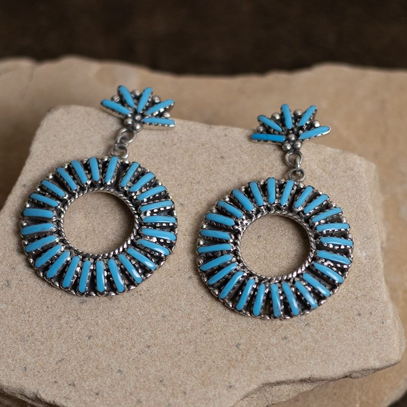 Zuni Needlepoint Dangling Hoop Earrings