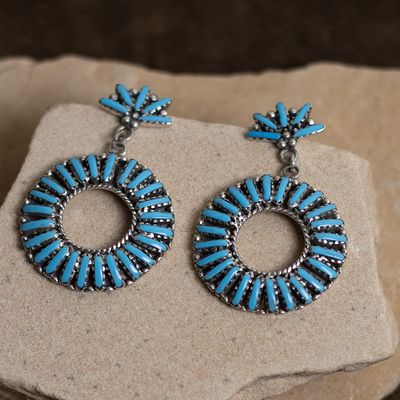 Zuni Needlepoint Dangling Hoop Earrings