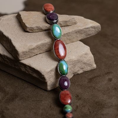 Multi-Colored 11 Stone Link Bracelet