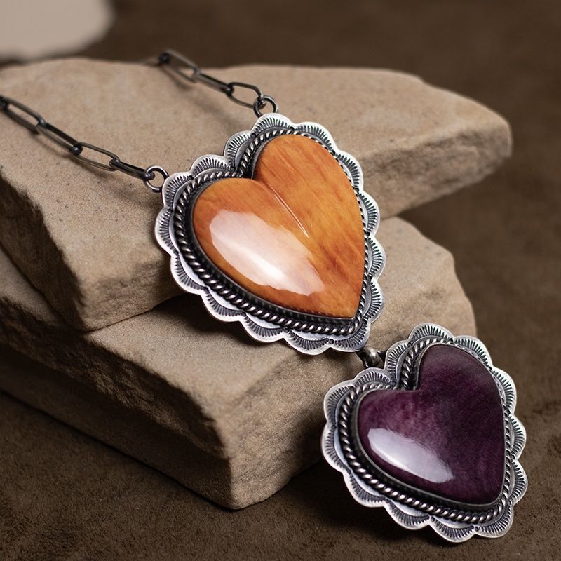 Colorful Double Drop Heart Necklace