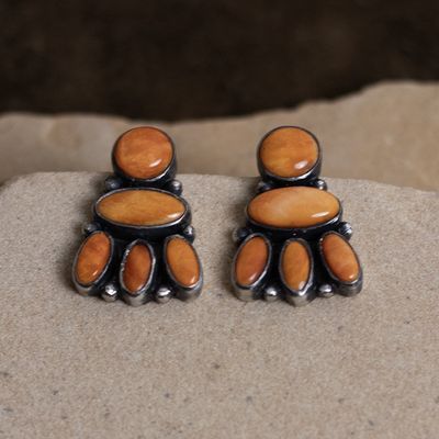 Loretto Delgarito Orange Spiny Oyster Shell Navajo Cluster Earrings