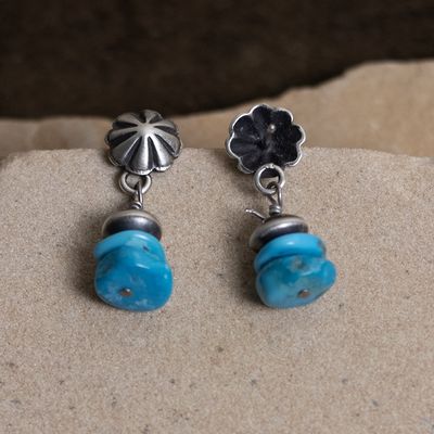Sterling Silver and Turquoise Concho Drop Earrings