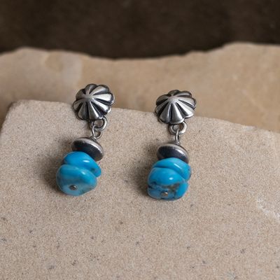 Sterling Silver and Turquoise Concho Drop Earrings