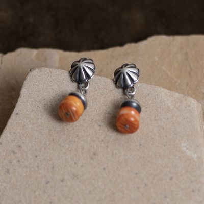 Sterling Silver and Spiny Oyster Concho Drop Earrings