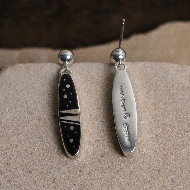 NightSky Inlayed Slim Oval Dangle Earrings