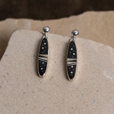 NightSky Inlayed Slim Oval Dangle Earrings