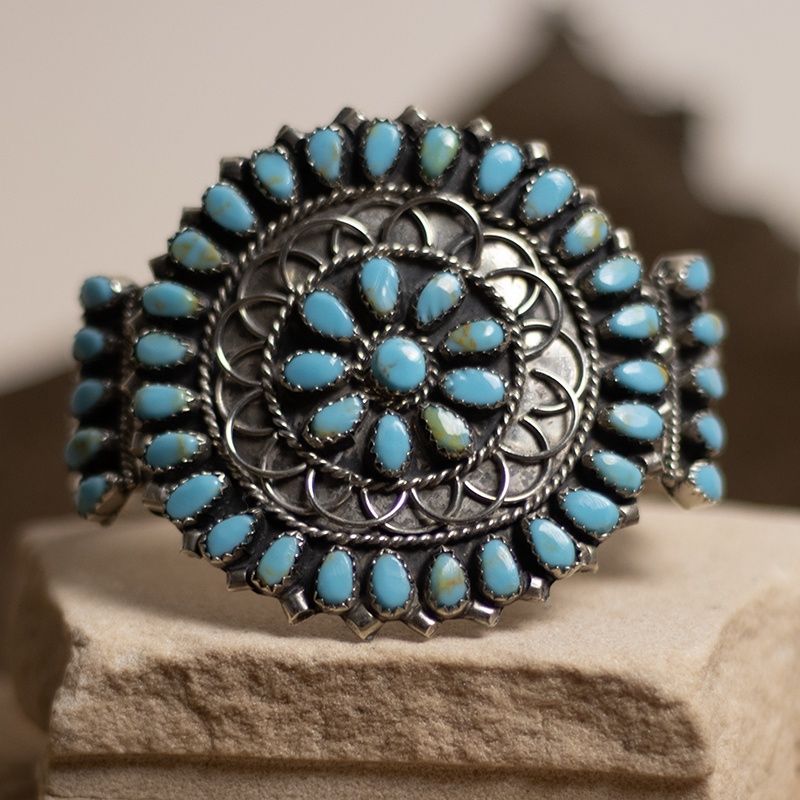 Small Petit Point Cuff with 37 Turquoise Stone Center