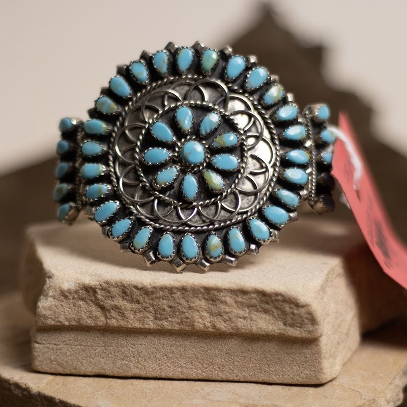 Small Petit Point Cuff with 37 Turquoise Stone Center