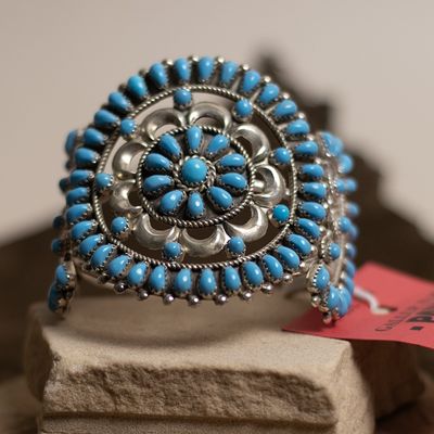 Pawn Petit Point Medium Cuff Bracelet in Silver and Turquoise