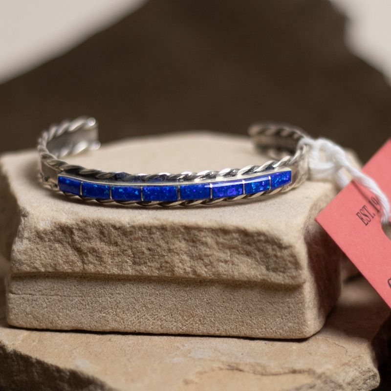 Cultured Blue Opal Inlayed Small Cuff