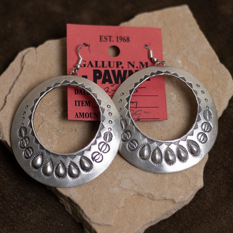 Large Circular Handstamped Open Center Dangle Earrings