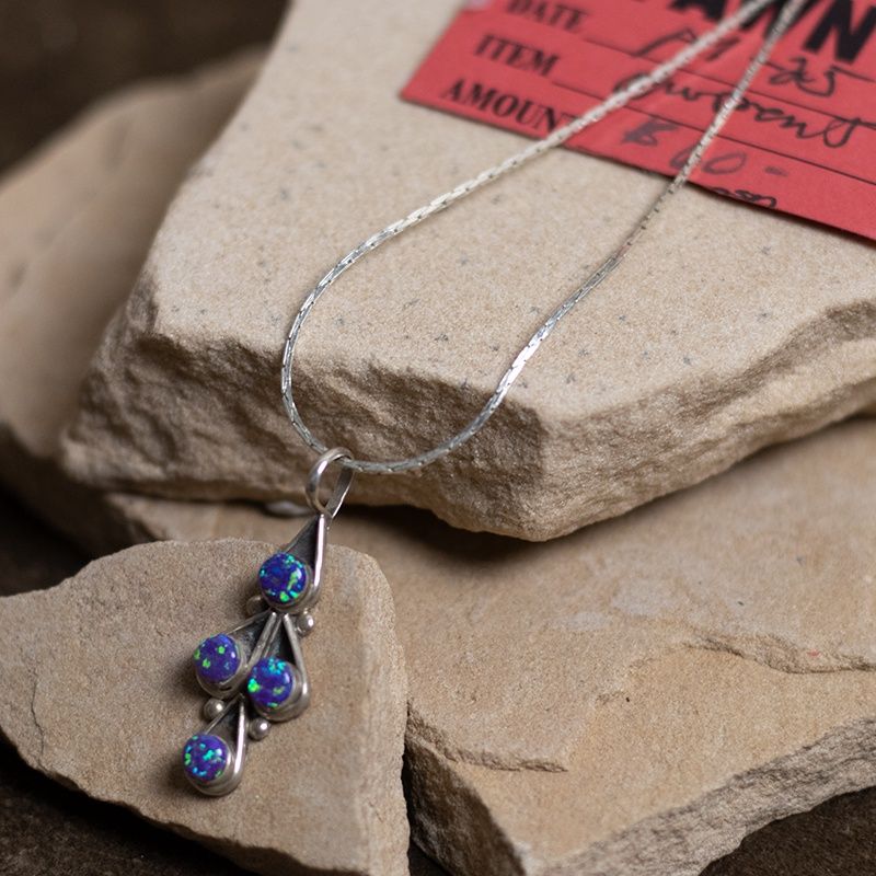 Cultured Opal Flower Design Pendant and Chain
