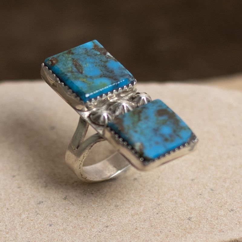 Double Turquoise Stone Vertical Stacked Ring