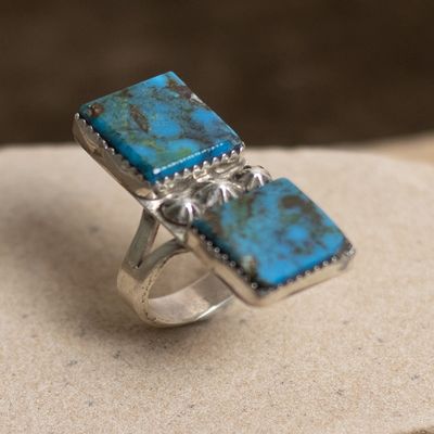 Double Turquoise Stone Vertical Stacked Ring