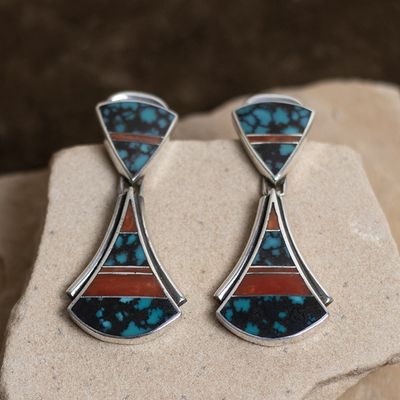 1990s Ray Tracey Double Drop Inlayed Earrings