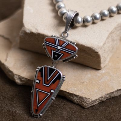 1990s Ray Tracey Bead with Shaman Inlayed Pendant set