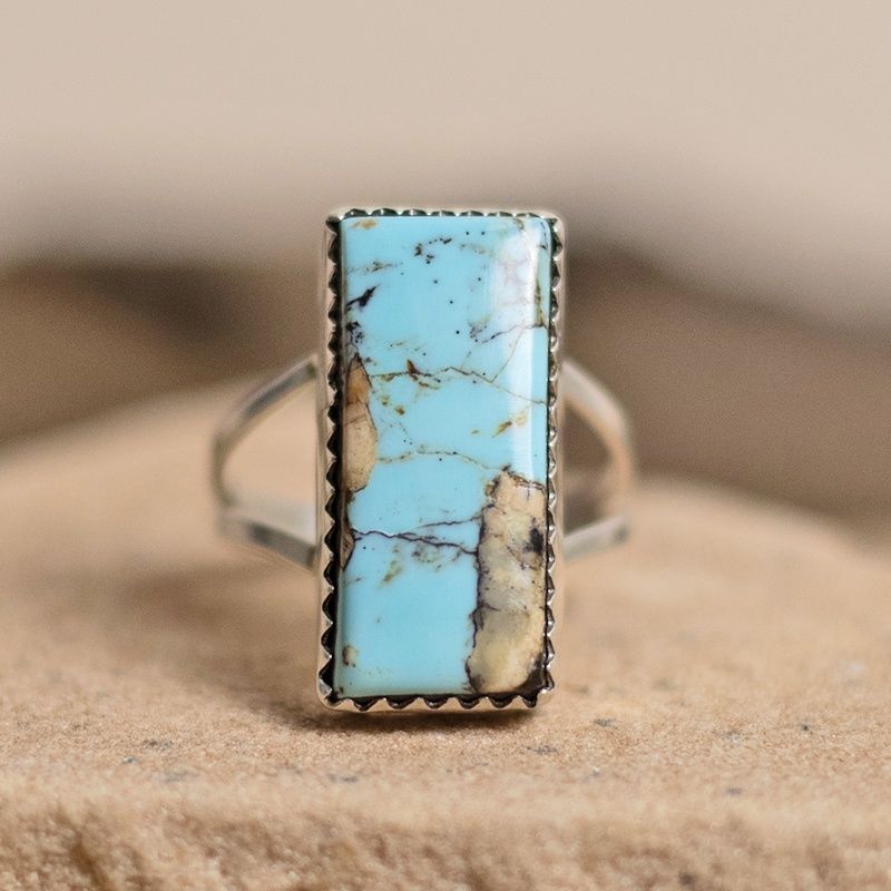 Rectangular turquoise ring w/ split wire shank