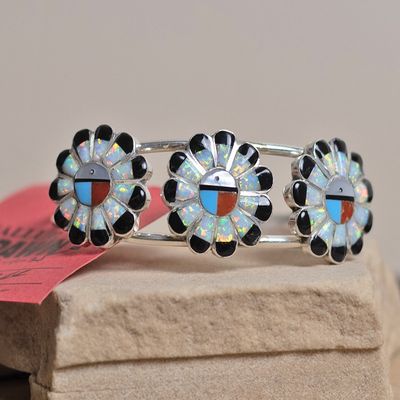 Cultured opal Sun Face Zuni bracelet