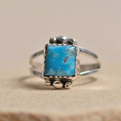 Small rectangular turquoise ring w/ bead accents