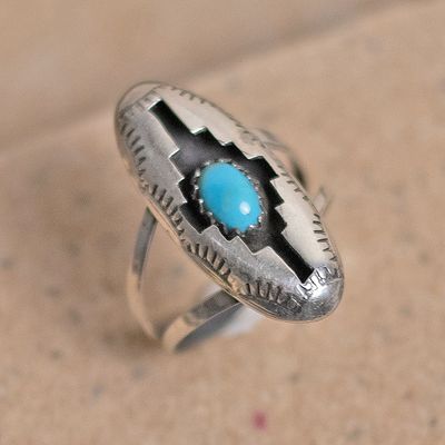 Small oval shadow box ring w/ turquoise