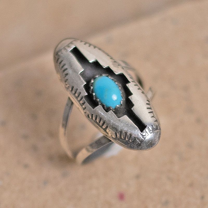 Small oval shadow box ring w/ turquoise