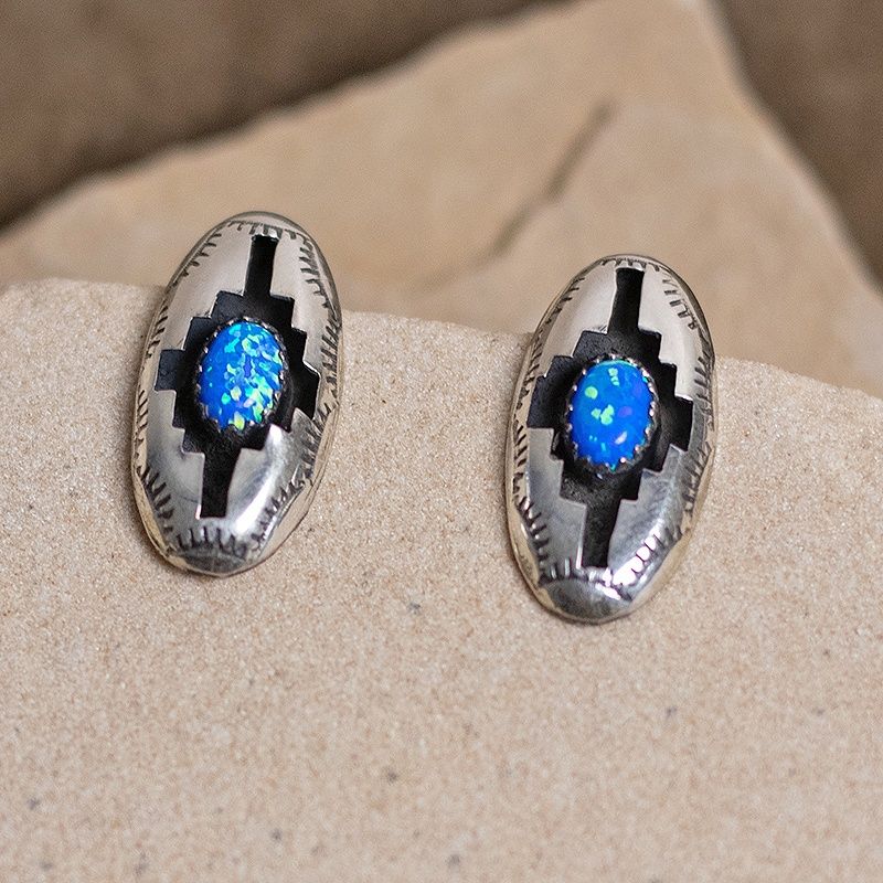 Small oval shadow box earrings w/ cultured opals