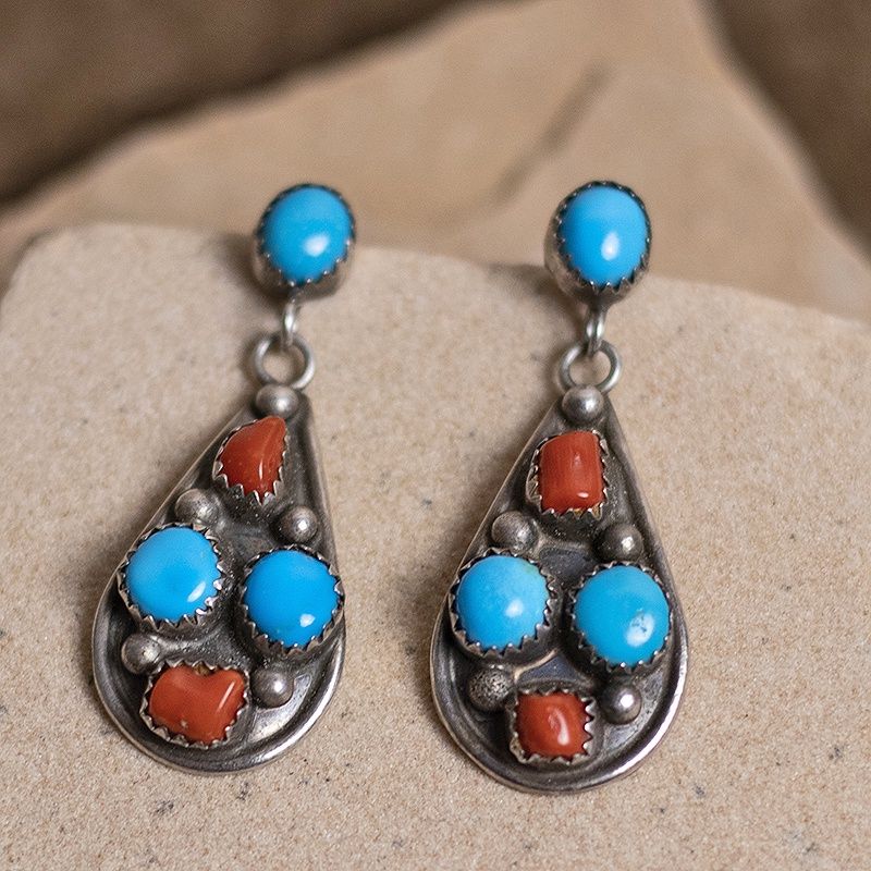 Turquoise &amp; Coral dangle earrings