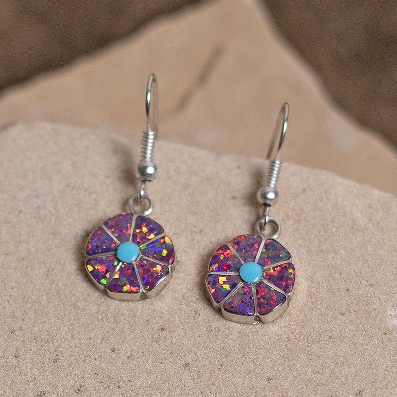 Small Zuni flower earrings w/ cultured opals