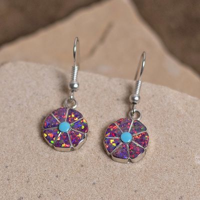 Small Zuni flower earrings w/ cultured opals