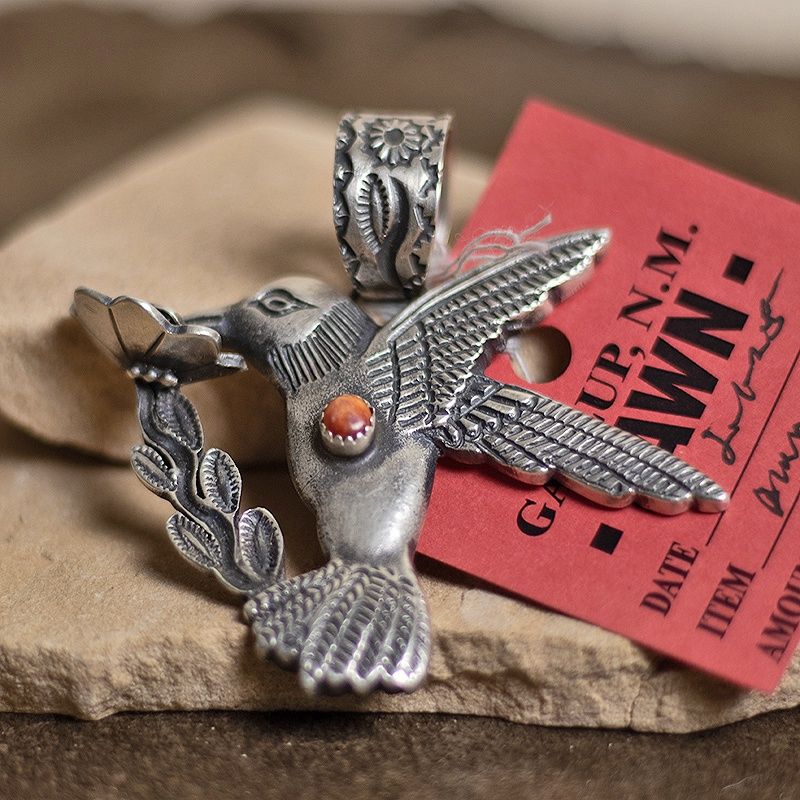 Large silver hummingbird pin