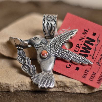 Large silver hummingbird pin