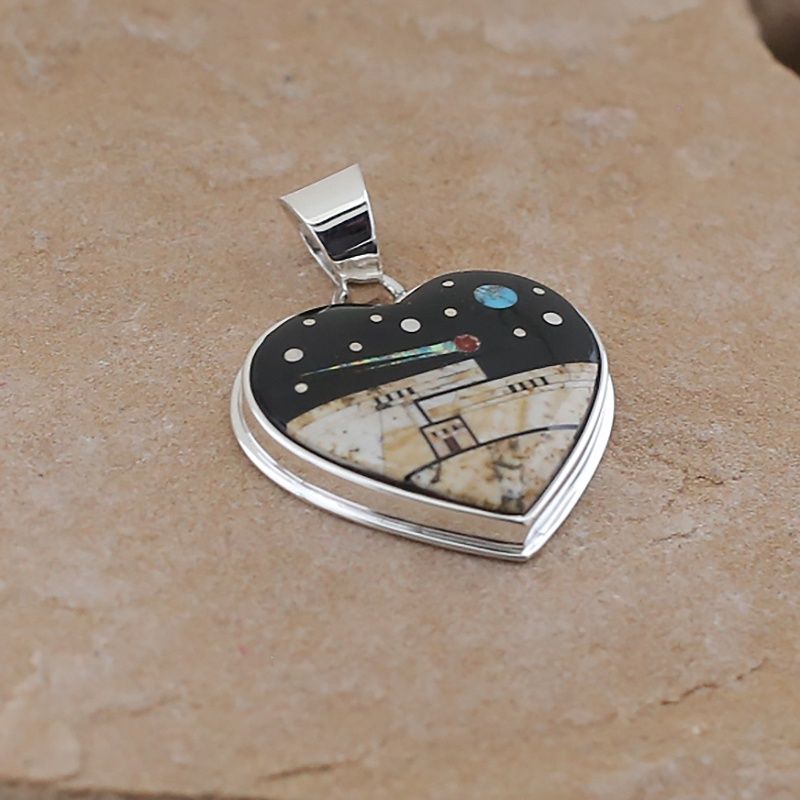 Night Sky inlay heart pendant
