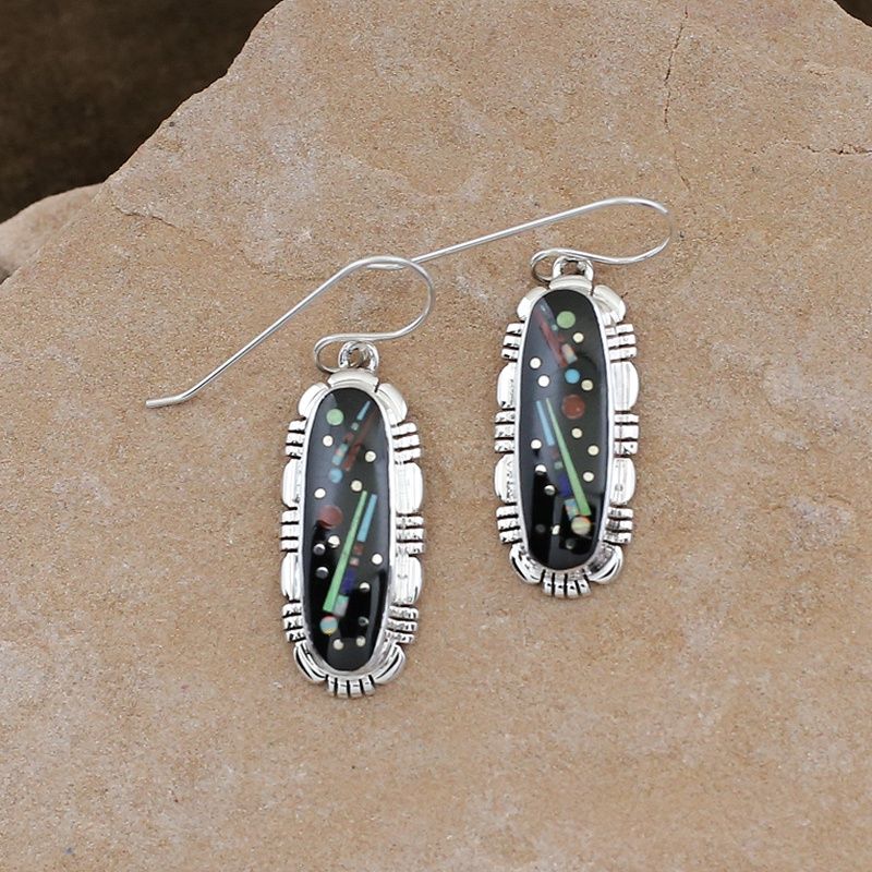 Elongated Night Sky inlay dangle earrings