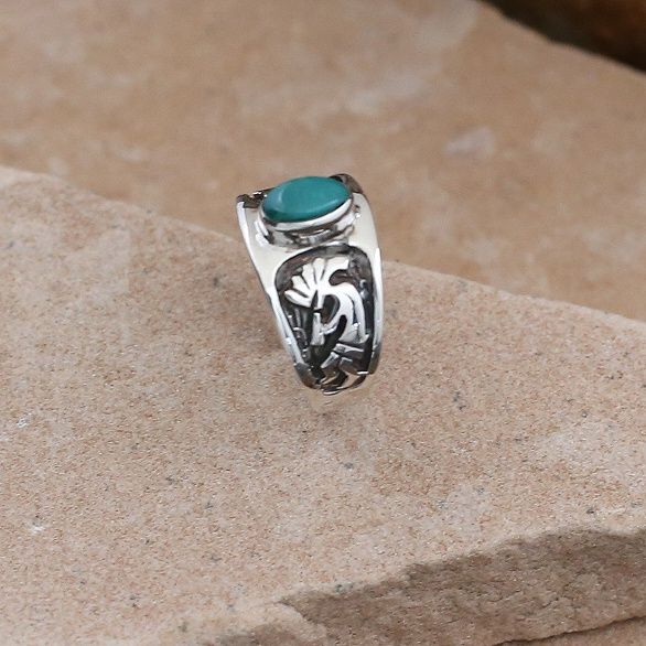 Kokopelli ring with green Turquoise