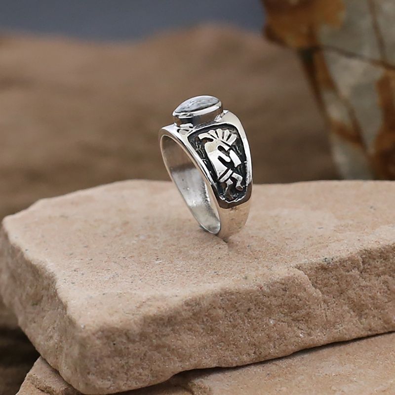 Kokopelli ring with White Buffalo stone