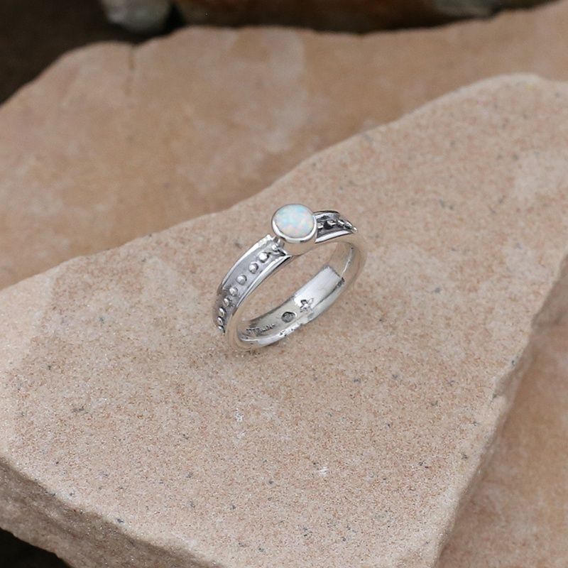 Thin silver ring w/ white cultured opal