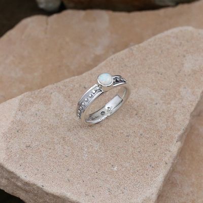 Thin silver ring w/ white cultured opal
