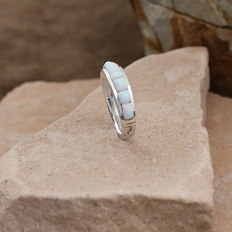 Thin band ring w/ White cultured opals