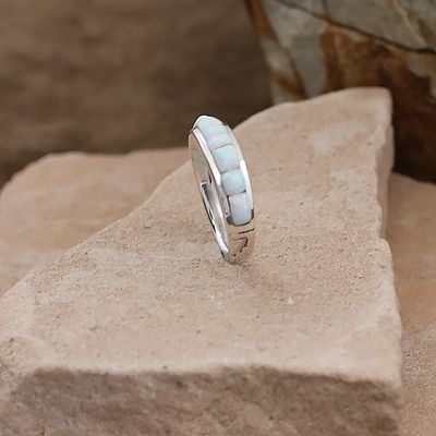 Thin band ring w/ White cultured opals