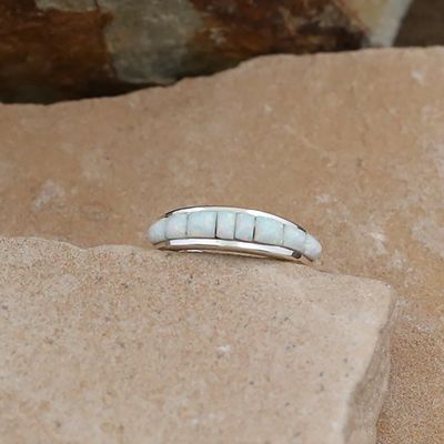 Thin band ring w/ White cultured opals