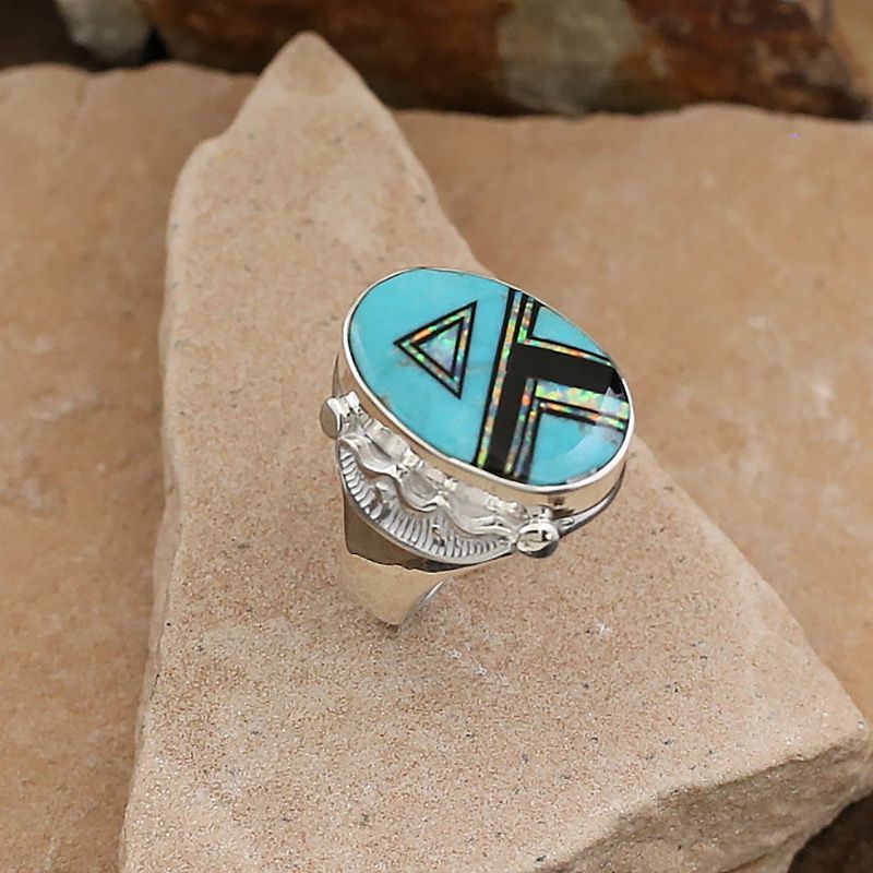 Large oval inlay ring in turquoise