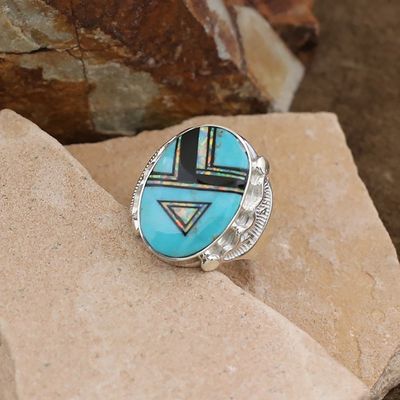 Large oval inlay ring in turquoise