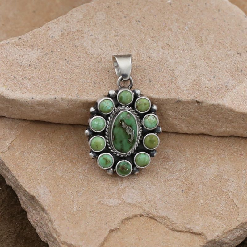 Oval cluster pendant w/ Sonoran gold turquoise