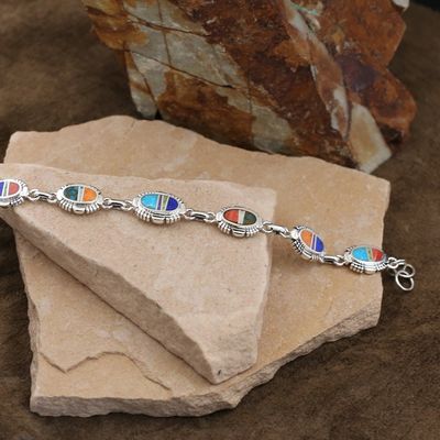 Oval multi-color link bracelet